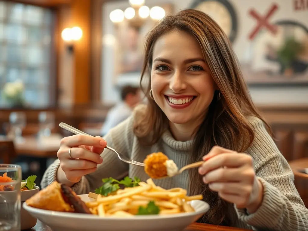 A customer happily redeeming their points for a free Chicken Express meal.