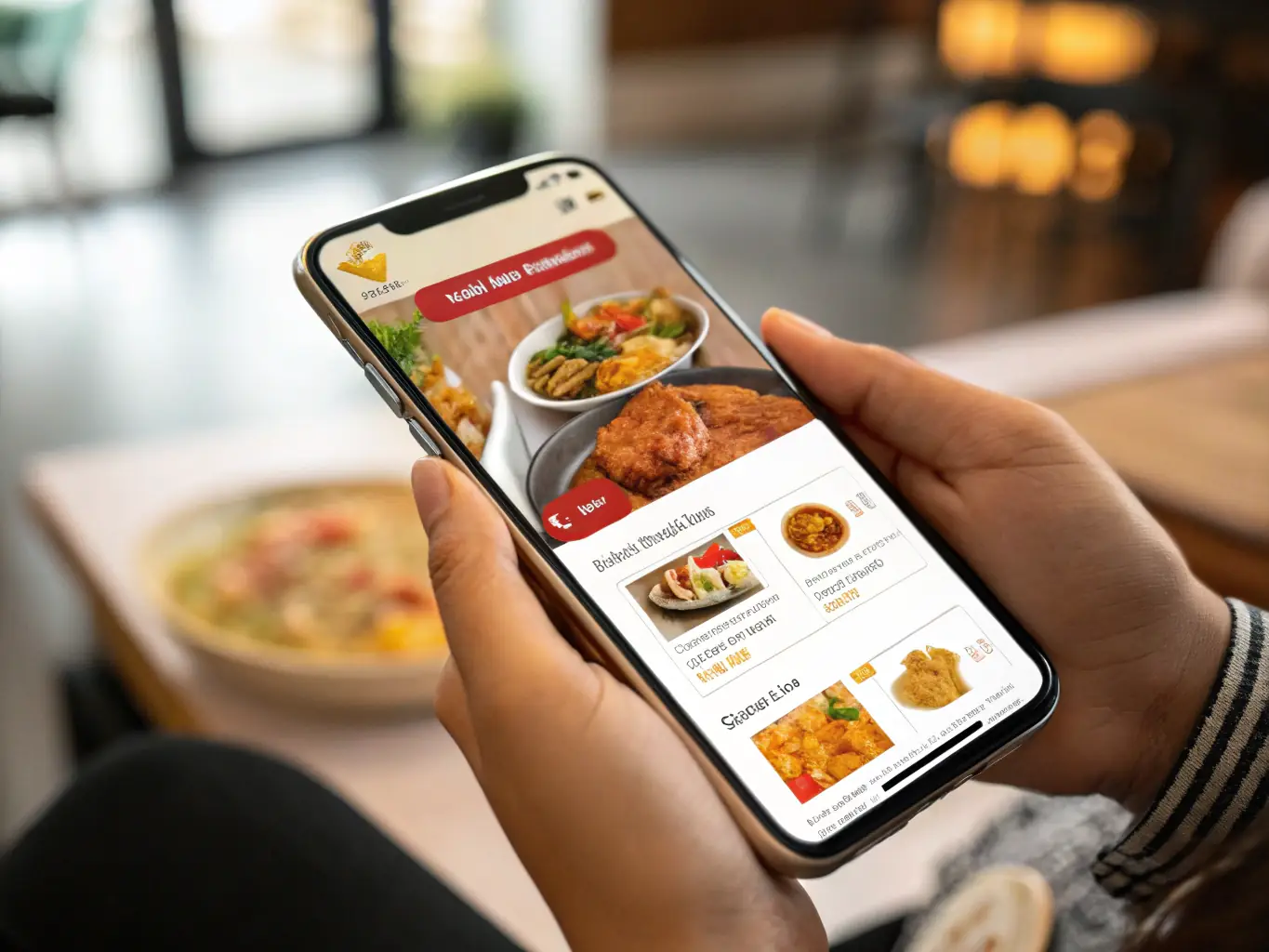 A close-up shot of the Chicken Express app on a smartphone, displaying the points earned and available rewards. The interface should be user-friendly and visually appealing.