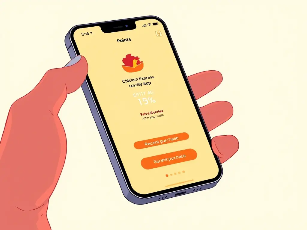 A close-up shot of a Chicken Express mobile app screen displaying the 'Redeem Rewards' section, with a user tapping on a reward item.
